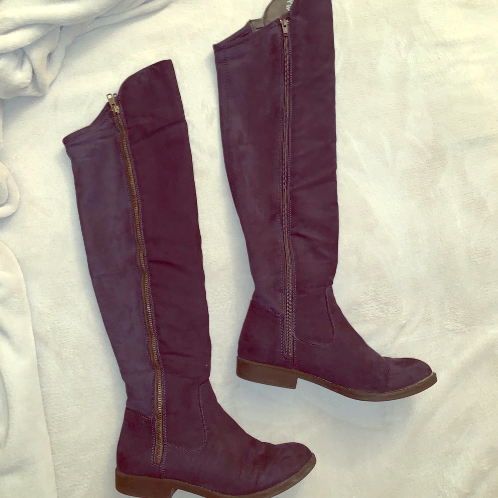 Faux navy suede over the knee boots